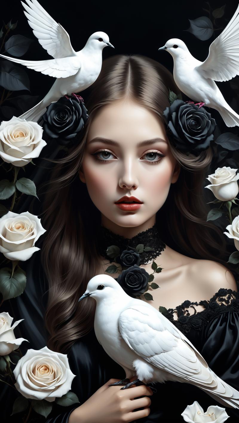 01076-3131088239-Digital art, by IrinaKapi. Surrealism, abstraction, girl with white dove and black roses, ultra details oh clothes, best quality.png